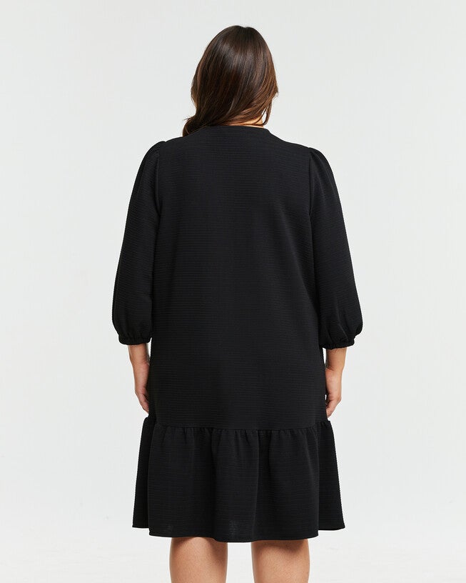 Elissa Knee Length Black Knit Dress, Black / Black, alternate image number null
