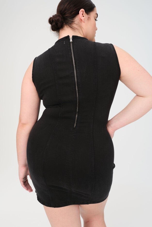 OPO PLUS - DENIM MINI DRESS | JET BLACK, JET BLACK / Black, alternate image number 1