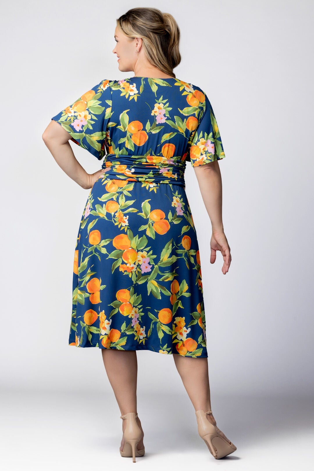 Jemma Ruched Tie Dress, Navy Citrus Print / Navy, alternate image number 1