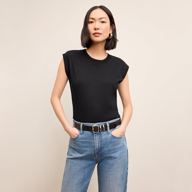 Alina Muscle Tee - Organic Pima Cotton, Black / Black, hi-res image number 0