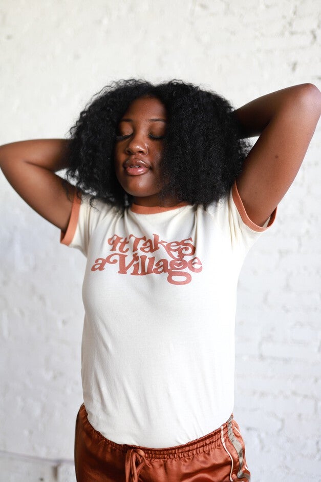 It Takes a Village Adult Retro Ringer T-Shirt, , alternate image number 5
