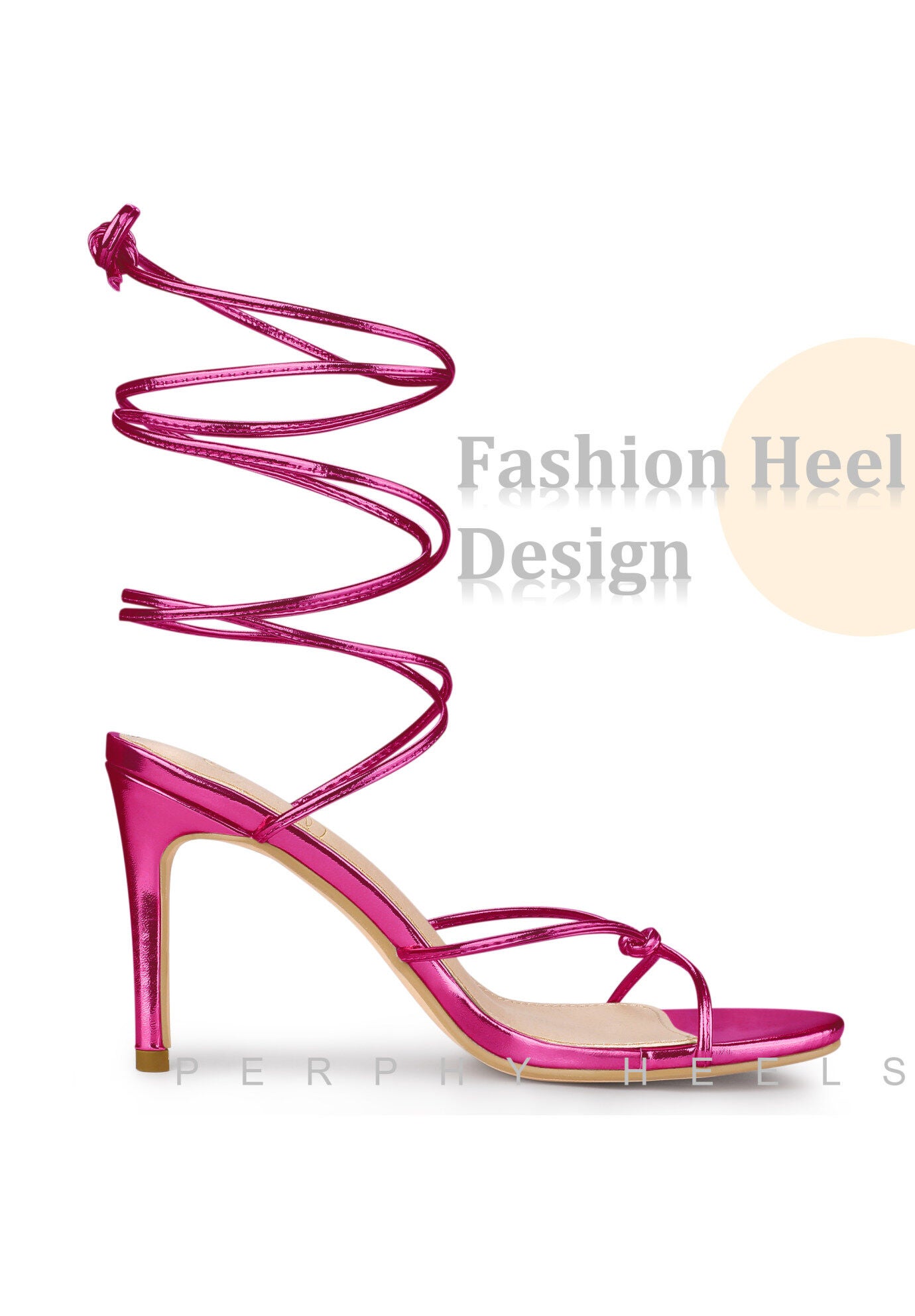 Lace Up Slingback Strappy Stiletto Heels Sandals, Hot Pink / Deep Fuchsia, alternate image number 3