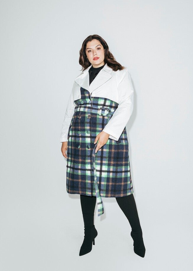 Plaid Two Tone Trench Coat, Green / Forest Green, hi-res image number 0