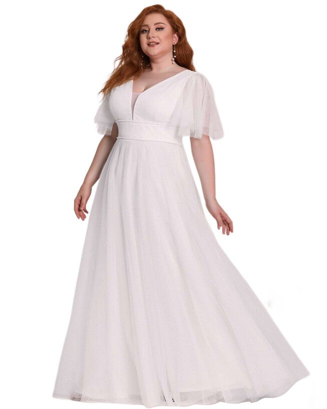 V Neck Tulle Formal Evening Dress with Ruffle Sleeves, , alternate image number 7