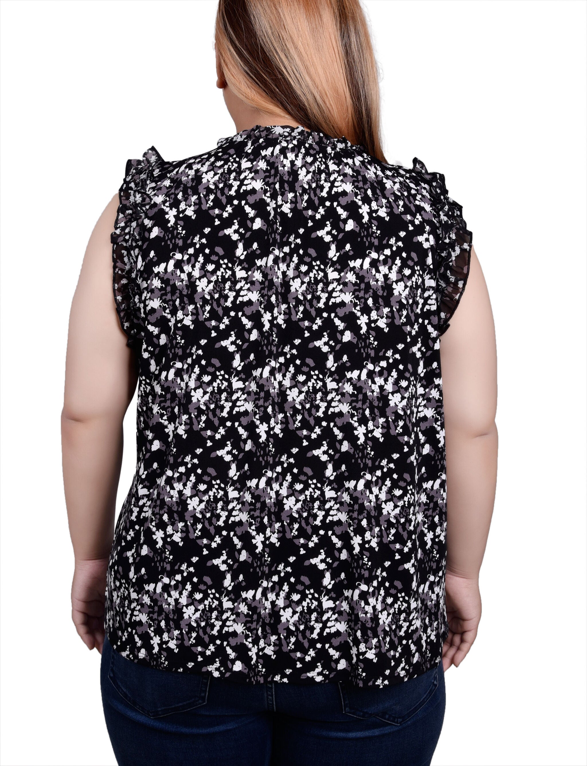 Sleeveless Crepe Top With Chiffon Ruffles, , alternate image number 4