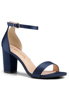Satin Open Toe Ankle Strap Chunky Heels Sandals
