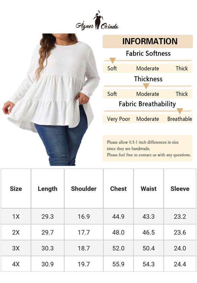 Babydoll Loose Peplum Top Blouse Tunic, White / White, alternate image number 4