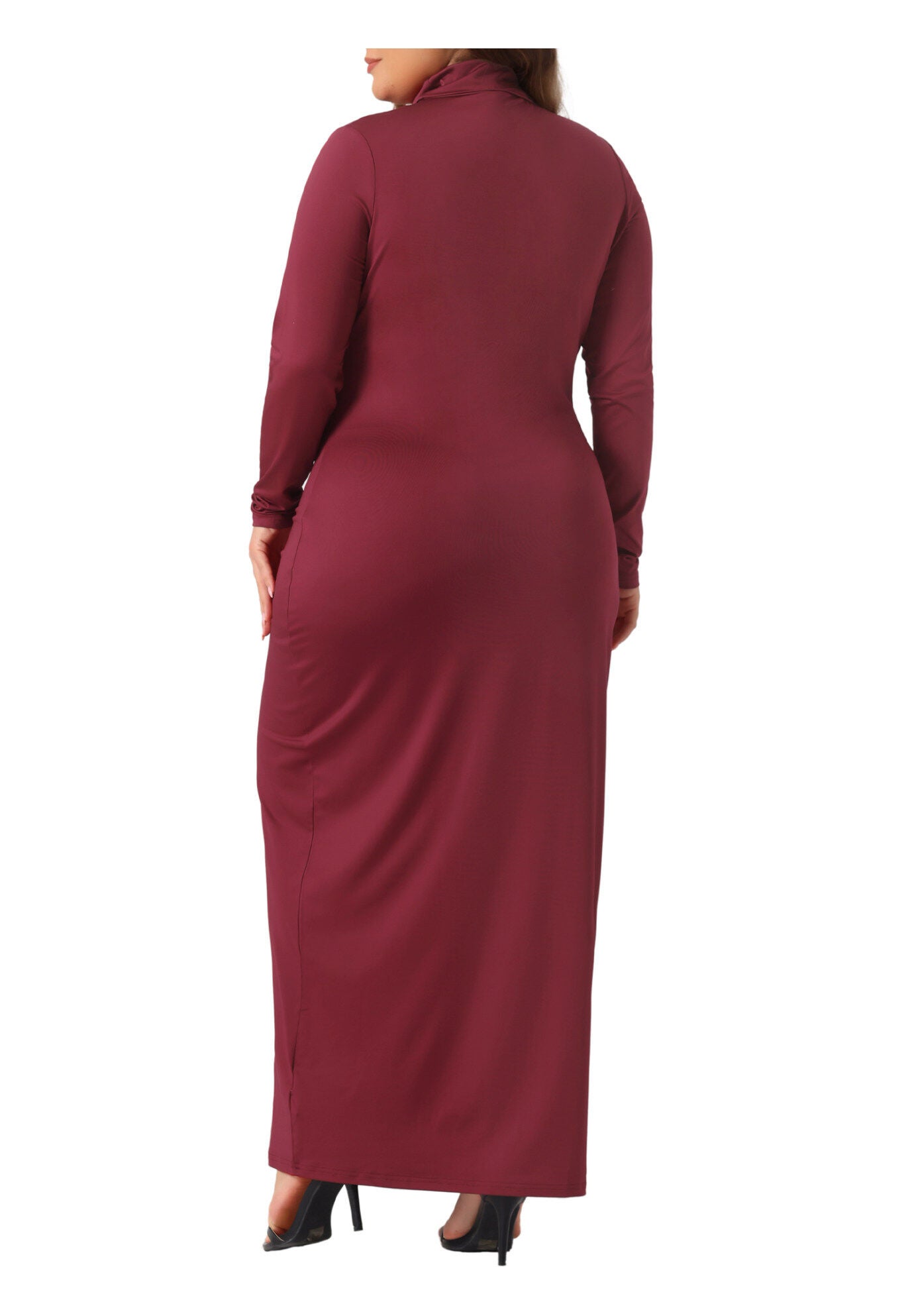 Turtleneck Long Sleeve Bodycon Long Maxi Pencil Dress, Burgundy / Burgundy, alternate image number 3