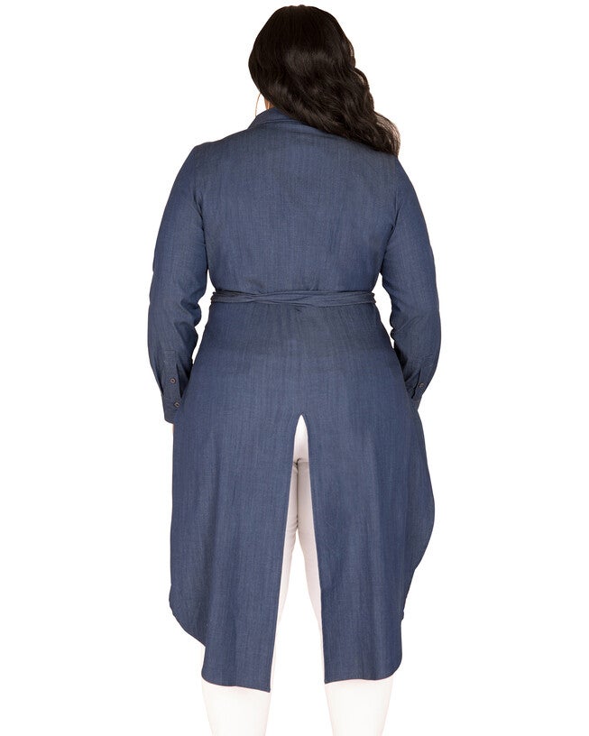 Plus Size Randa Tencel Denim High-Low Wrap Shirt with Fishtail, , alternate image number 5