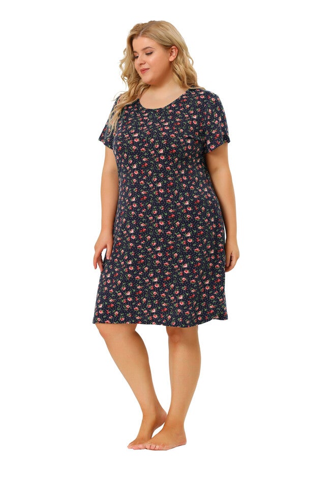 Short Sleeve Lightweight Pajama Dress, Navy Blue / Navy, alternate image number 3