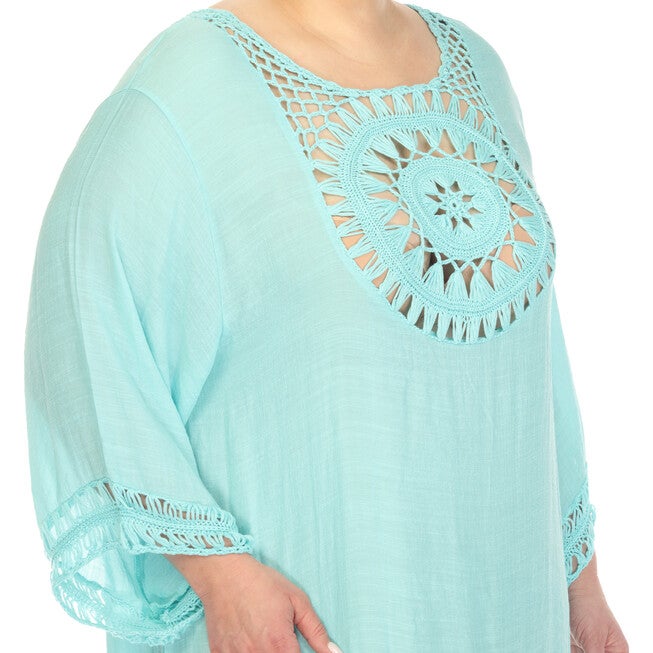 White Mark Crocheted Fringed Trim Dress Cover Up, Mint / Mint, alternate image number null