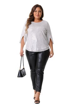 Glitter 3/4 Slit Sleeve Shimmer Sequin Blouse Top