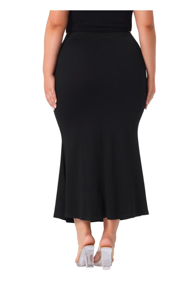 Mermaid High Waist Knit Bodycon Long Skirt, Black / Black, alternate image number 1