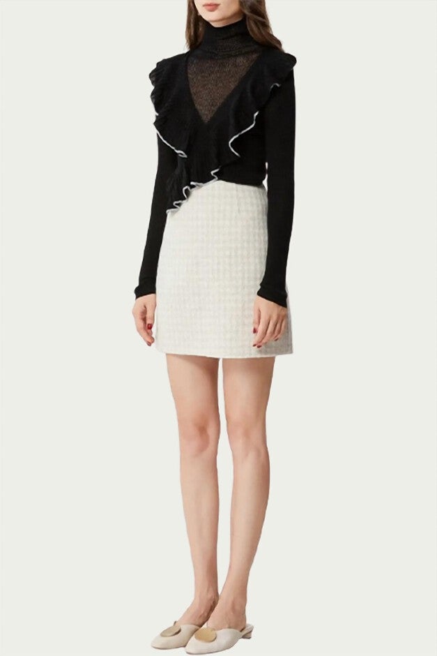 CALISTA LAYERED-EFFECT RUFFLED TURTLENECK TOP IN BLACK, Black / Black, alternate image number 2