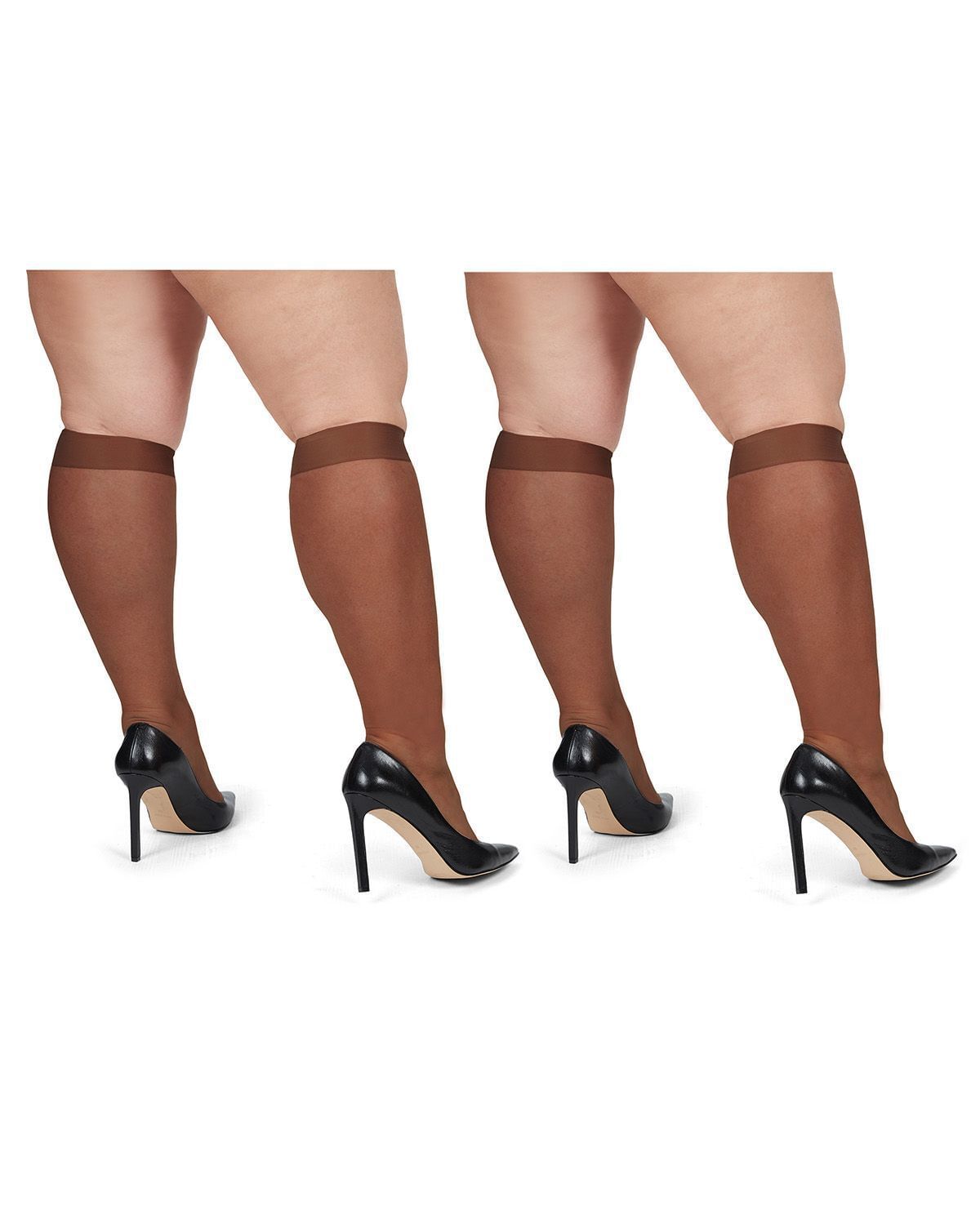 Silky Sheer Plus Size Curvy Knee High Stockings 2 Pack, French Coffee / Mocha, alternate image number 2