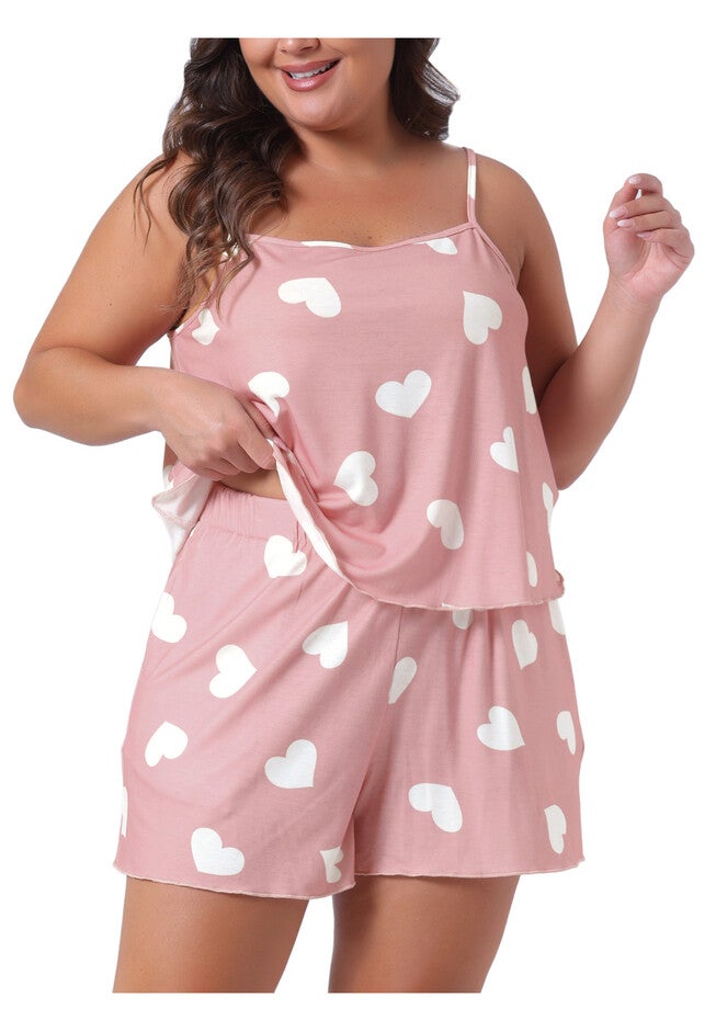 Strawberry Pattern Cami Shorts Sleepwear Set, Light Pink / Pink, alternate image number 2