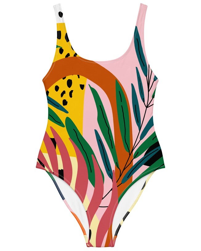 Abstract Botanical One-Piece Swimsuit, Multi / Pink, hi-res image number null