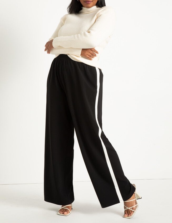 Wide Leg Pant With Side Stripe, Totally Black / Black, hi-res image number 0