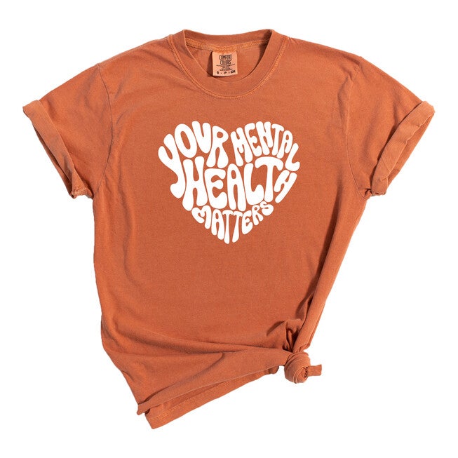 Your Mental Health Matters Heart Garment Dyed Tee, Yam / Burnt Orange, hi-res image number null