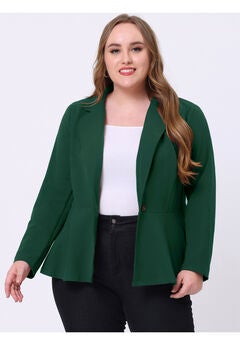 RUFFLE V NECK BUTTON NOTCH PANEL PEPLUM BLAZER