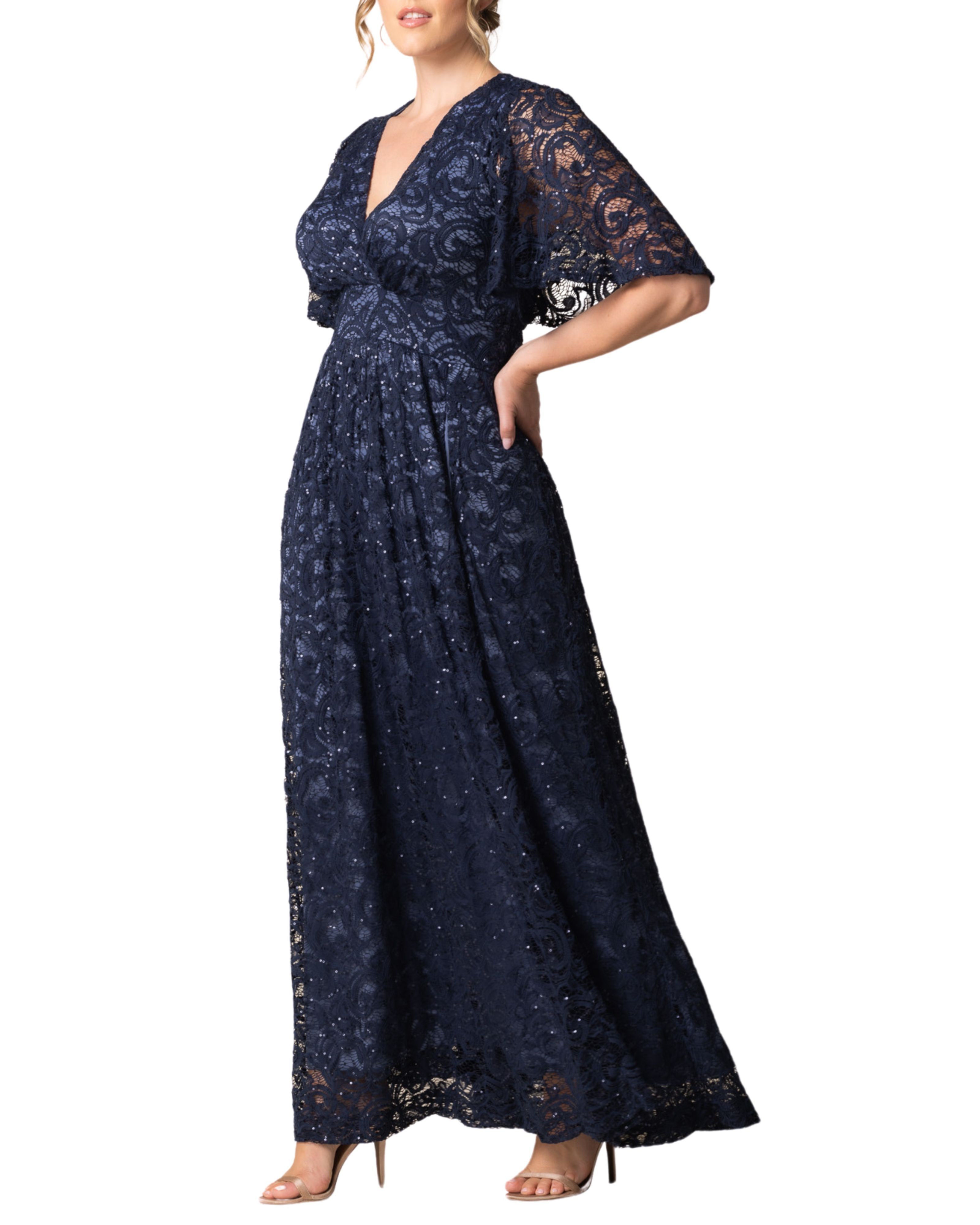 Luminous Sequin Lace Long Gown, NOCTURNAL NAVY / Navy, alternate image number 3