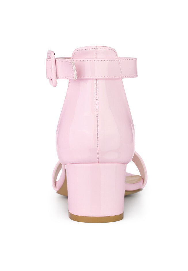 Open Toe Low Block Heel Ankle Strap Sandals, Pink / Pink, alternate image number 4