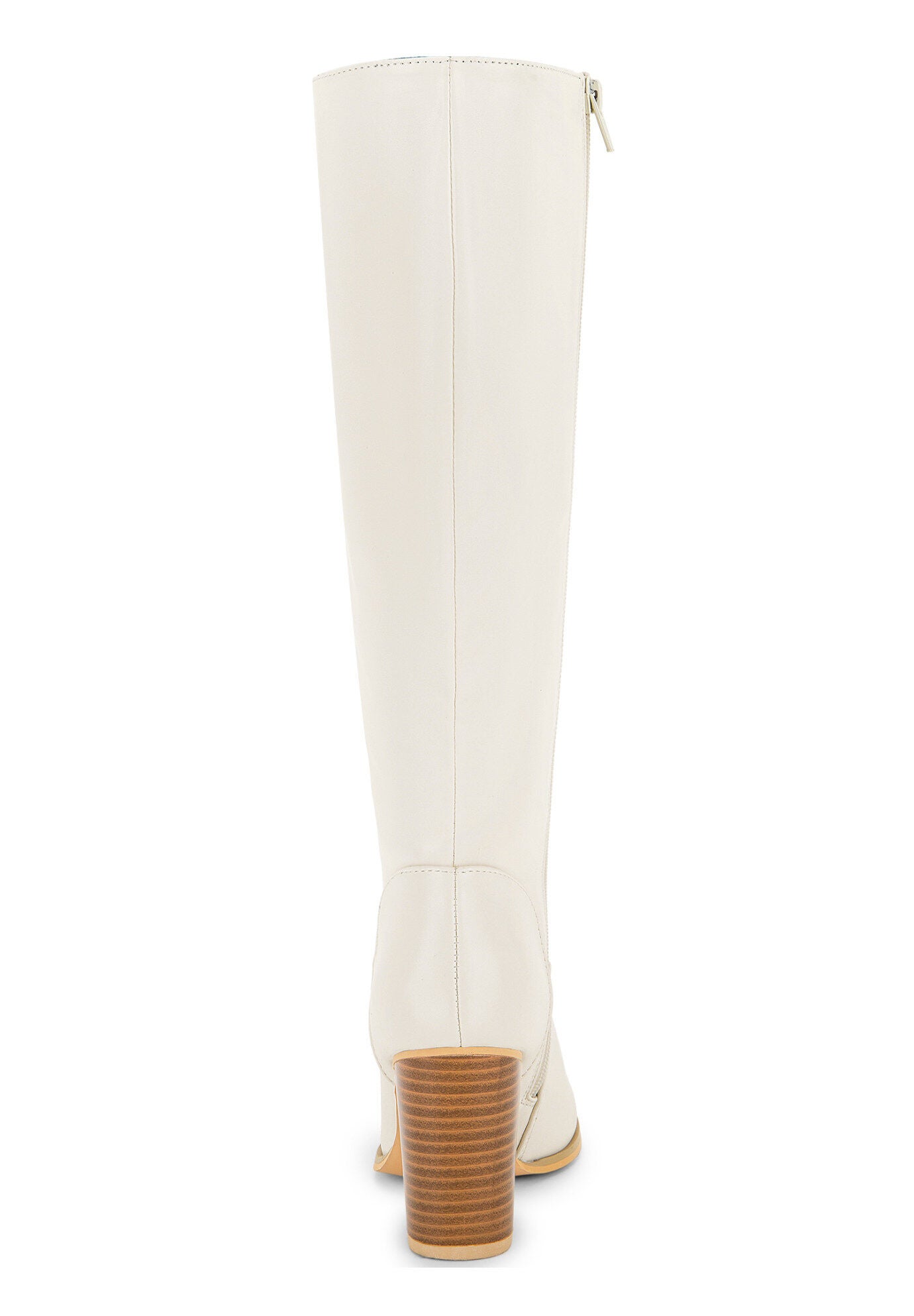 Round Toe Stacked Block Heels Knee High Boots, Cream / Cream, alternate image number 1