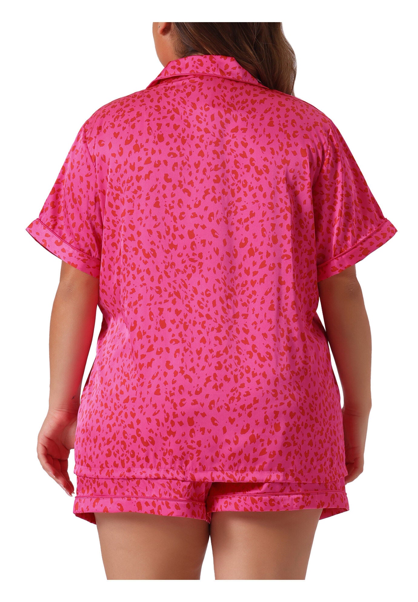 Button Shirt and Shorts 2 Pieces Lounge Set, Hot Pink / Deep Fuchsia, alternate image number 3