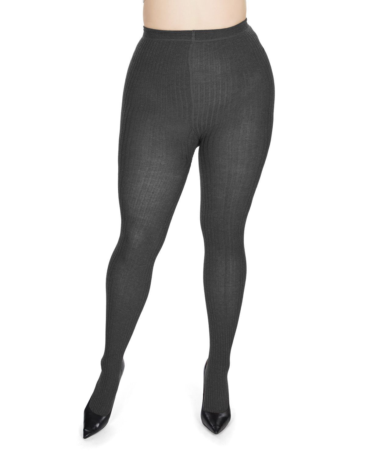 Boston Ribbed Cotton Blend Sweater Tights, Dark Gray Heather / Charcoal Grey, alternate image number 1