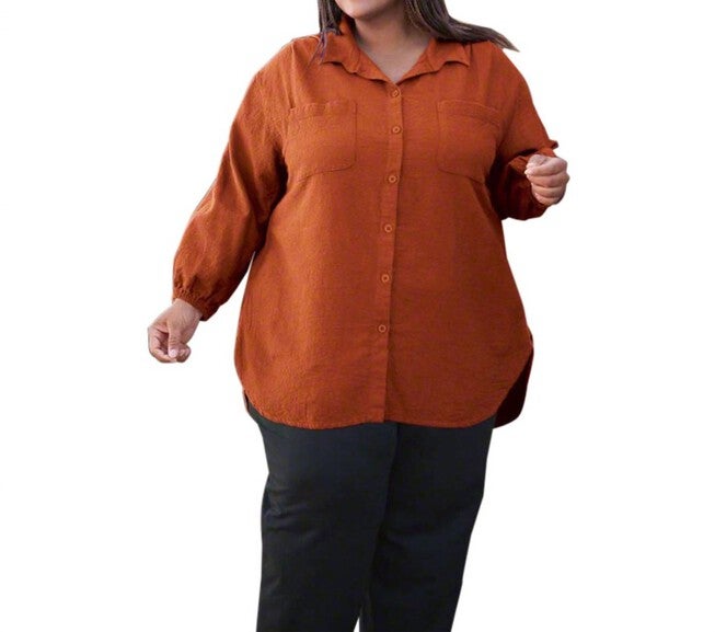 LONG SLEEVE BUTTON UP SHIRT, Autumn Glaze / Orange, hi-res image number 0