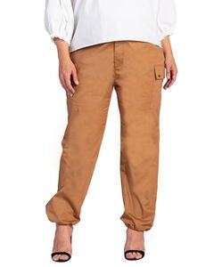 Feza Womens Plus Size Poplin Cargo Pants with Bungee Cord Hem