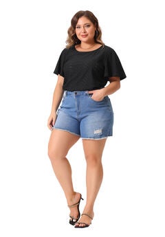 V NECK LOOSE FIT RUFFLE SLEEVE SUMMER HOLLOW TOP