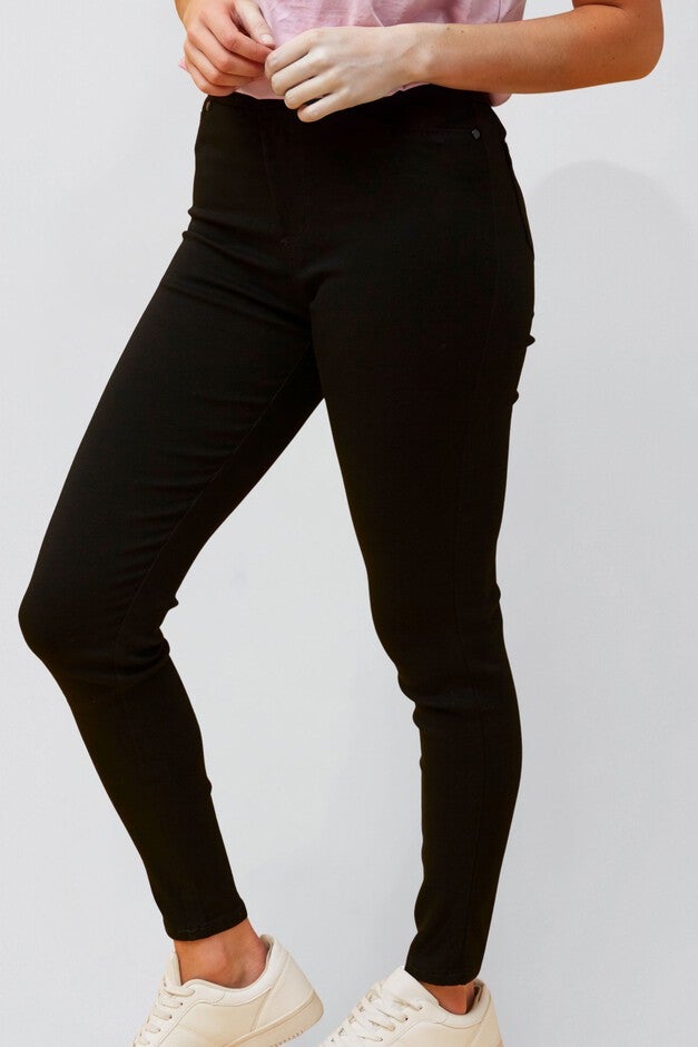 Sandra Black Stretch Skinny Pants Pull-On Jegging Style, BLACK / Black, alternate image number 1