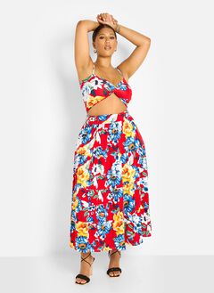 ANALISE FLORAL PRINT SKATER MAXI SKIRT