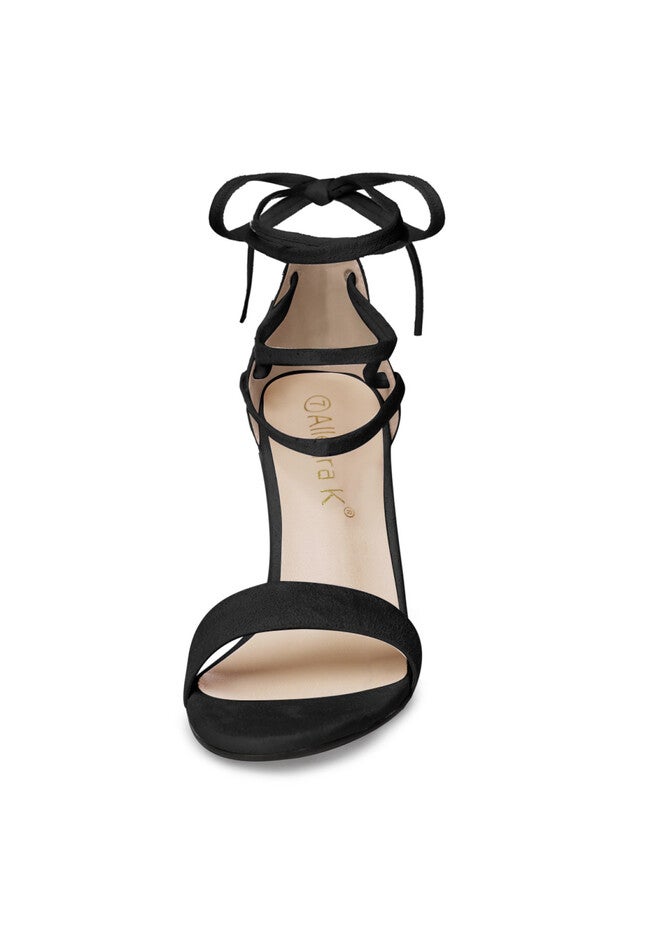 Strappy Heels Lace Up Chunky High Heels Sandal, Black / Black, alternate image number 1