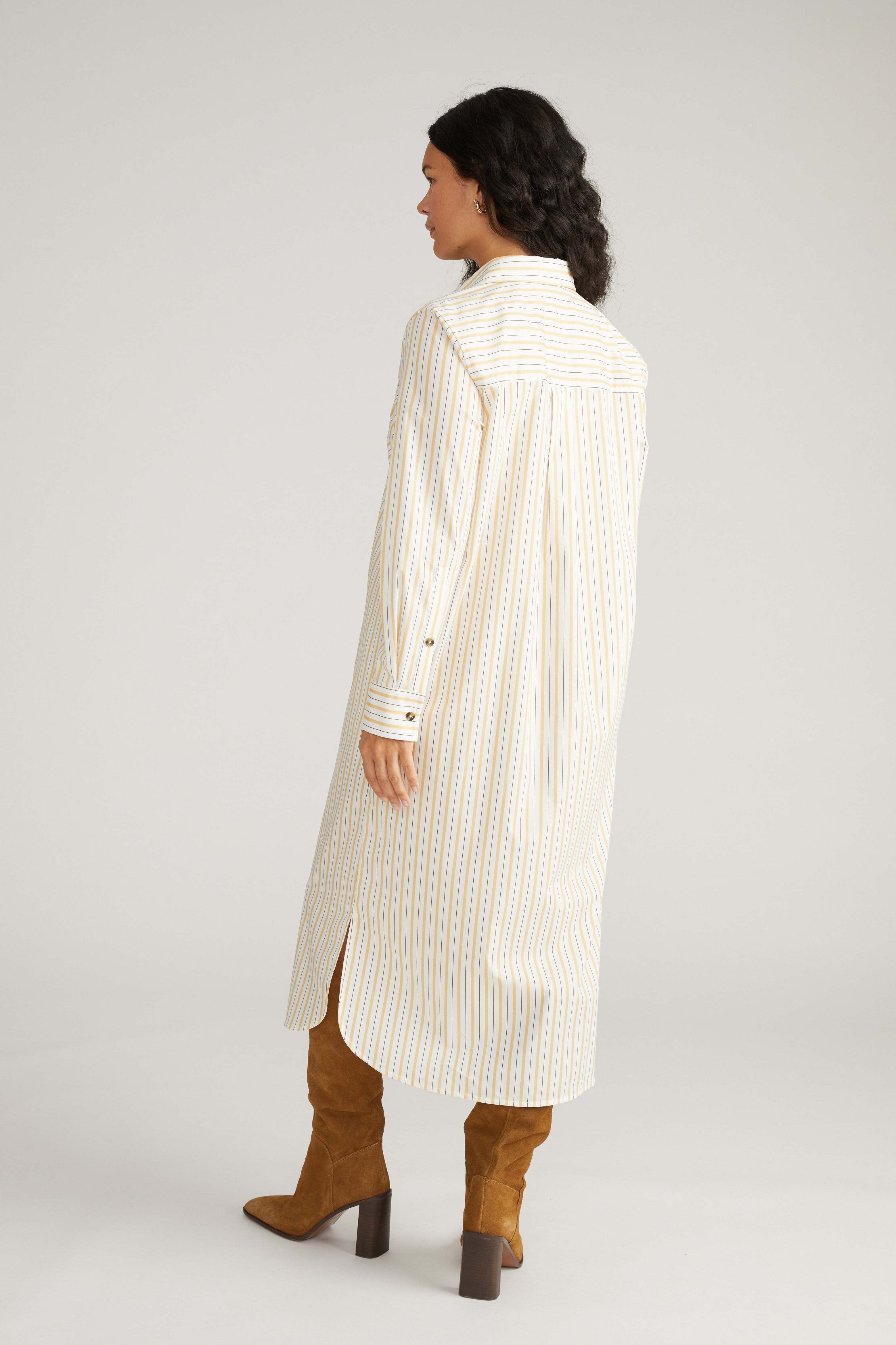 Women's Plus Size Odeon Stretch Poplin Shirtdress, Yellow Multi Stripe / multi, alternate image number 2