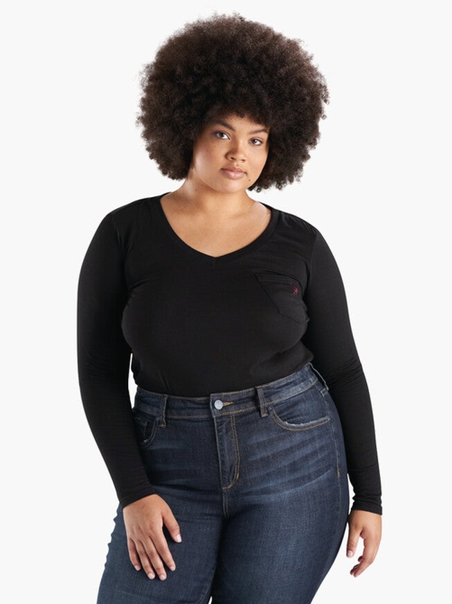 V Neck Long Sleeve T-shirt, , alternate image number 5