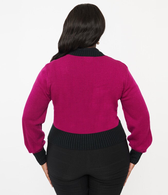 Unique Vintage 1950s Purple Butterfly Sweater Cardigan, Purple Butterfly / Purple, alternate image number 2