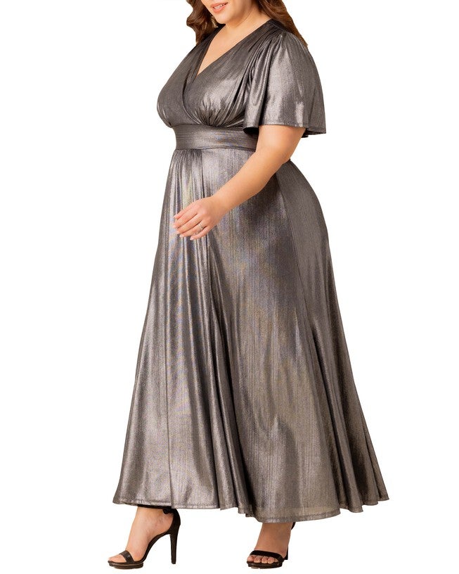 Evania Metallic Evening Gown, PEWTER / Silver, alternate image number null