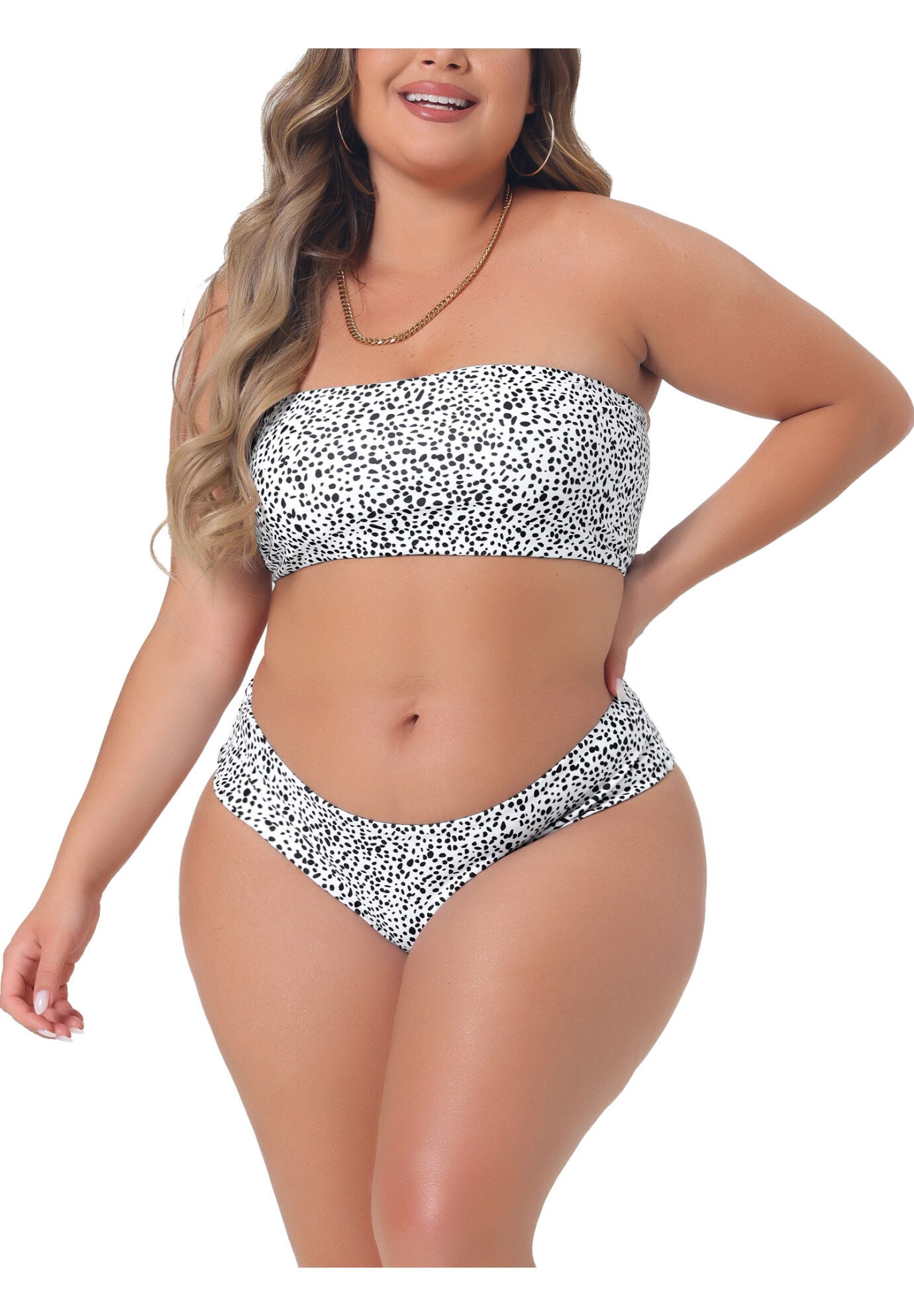 2 Pieces Bandeau Off Shoulder High Waist Bikini, White / White, alternate image number 1