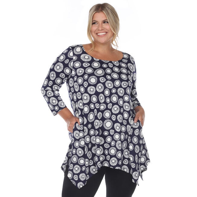 Printed Geometric Circle Tunic Top, Navy / Navy, alternate image number null