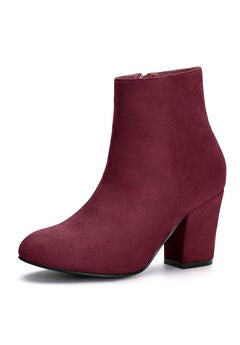 SIDE ZIP CHUNKY HEEL SOLID ANKLE BOOTS