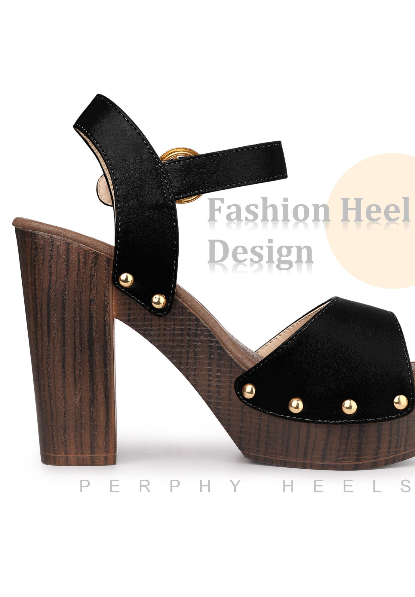 Platform Heels Slingback Chunky High Heel Sandals, Black / Black, alternate image number 3