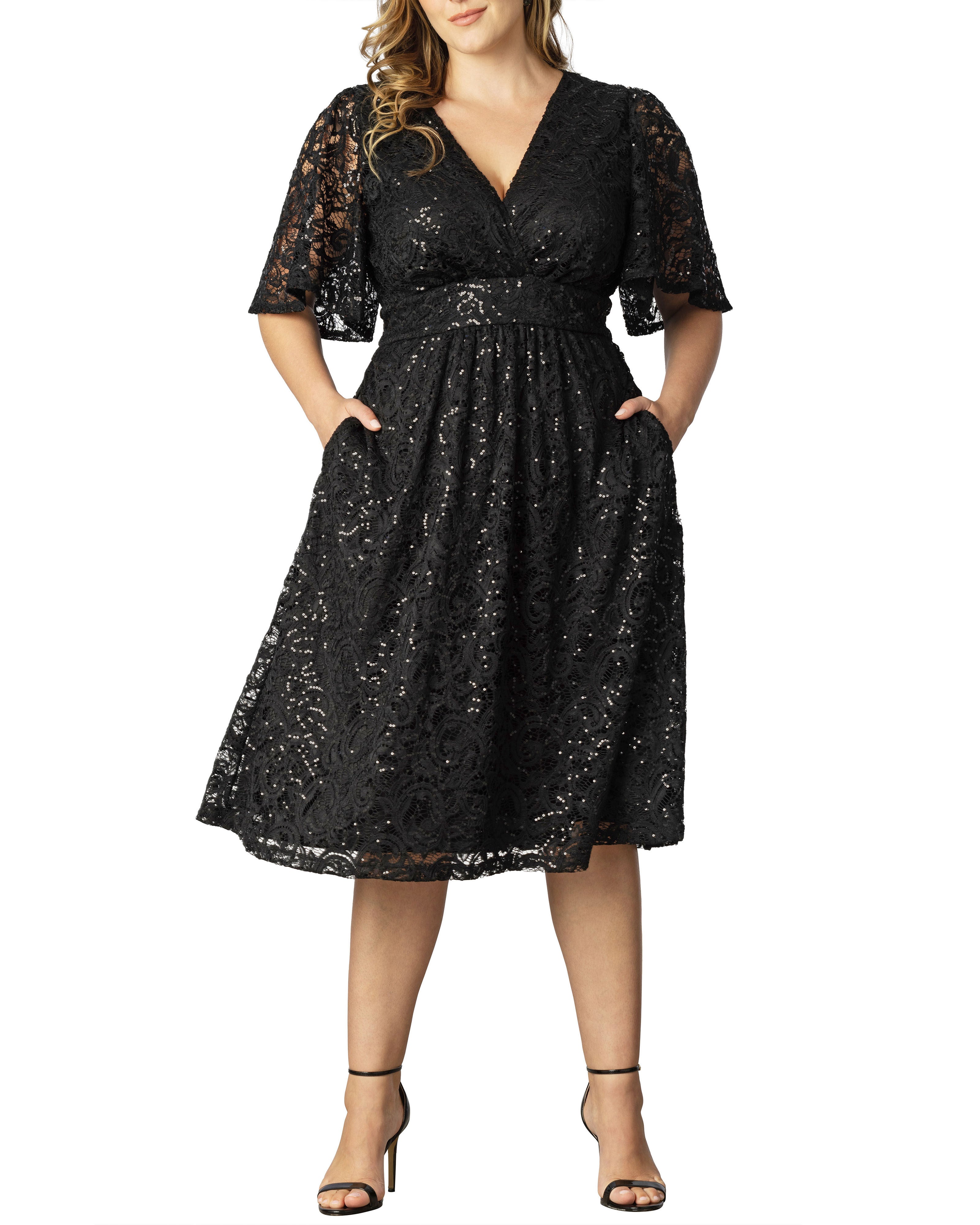 Starry Sequined Lace Cocktail Dress, ONYX / Black, hi-res image number 0