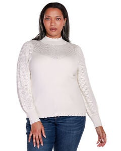 POINTELLE AND RHINESTONE DETAIL SWEATER