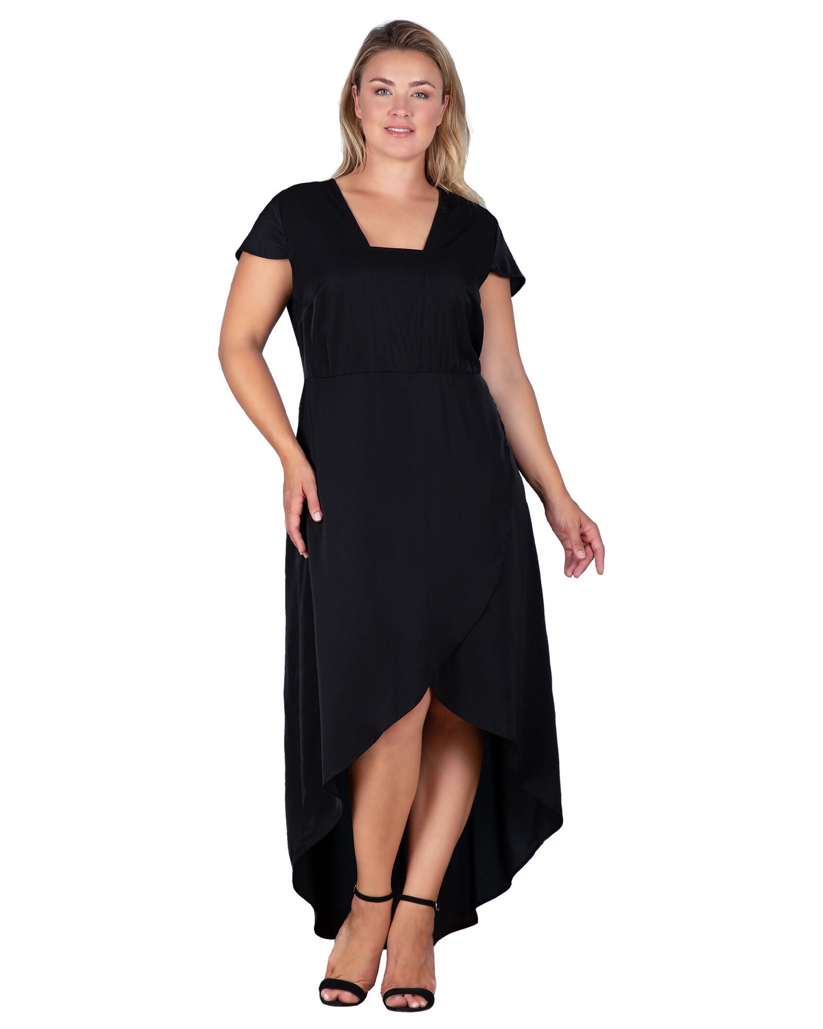 Standards & Practices Cap Sleeve High-Low Tulip Dress, BLACK / Black, alternate image number 2
