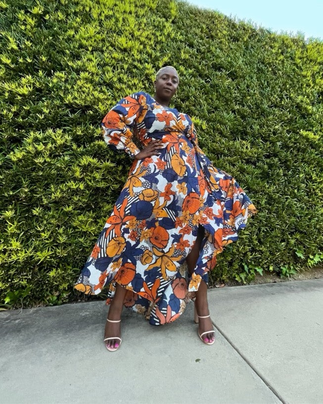 The Marigold Wrap Dress, Marigold Print / Navy, alternate image number null
