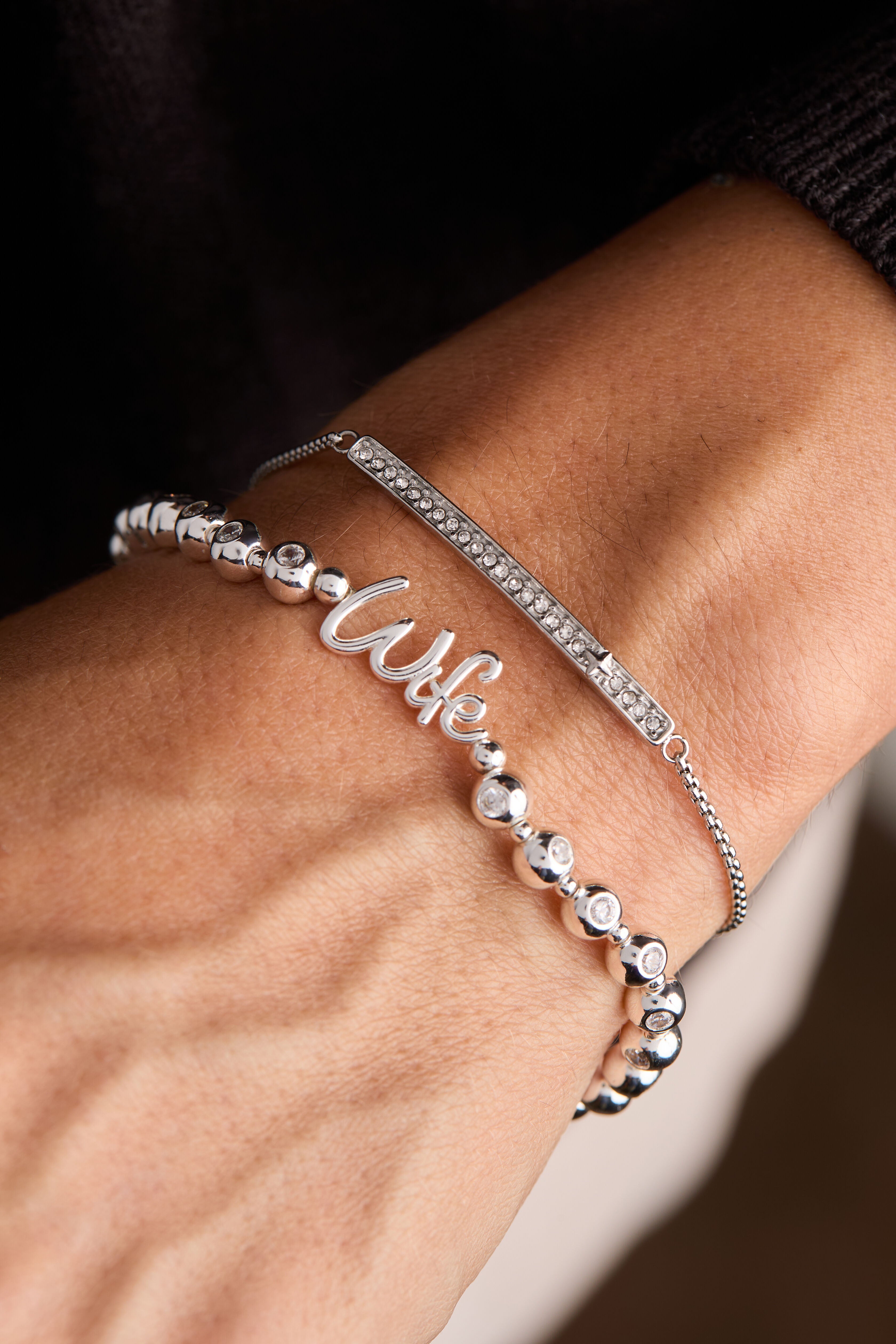 Wife Elongated Crystal Stretch Bracelet, Silver / Silver, alternate image number 2