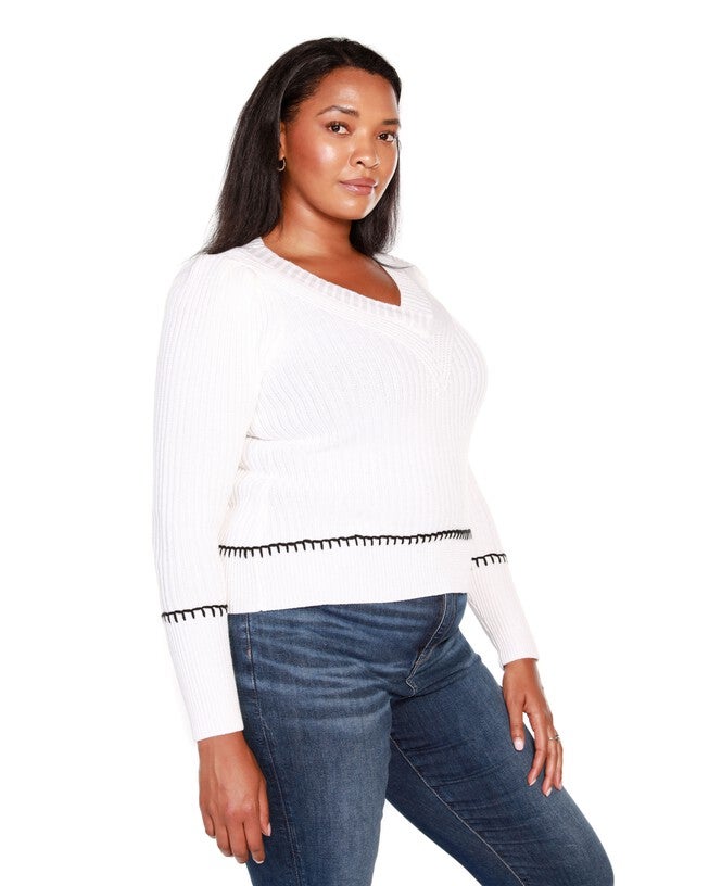 Plus Size Puff sleeve V-Neck Sweater, , alternate image number null