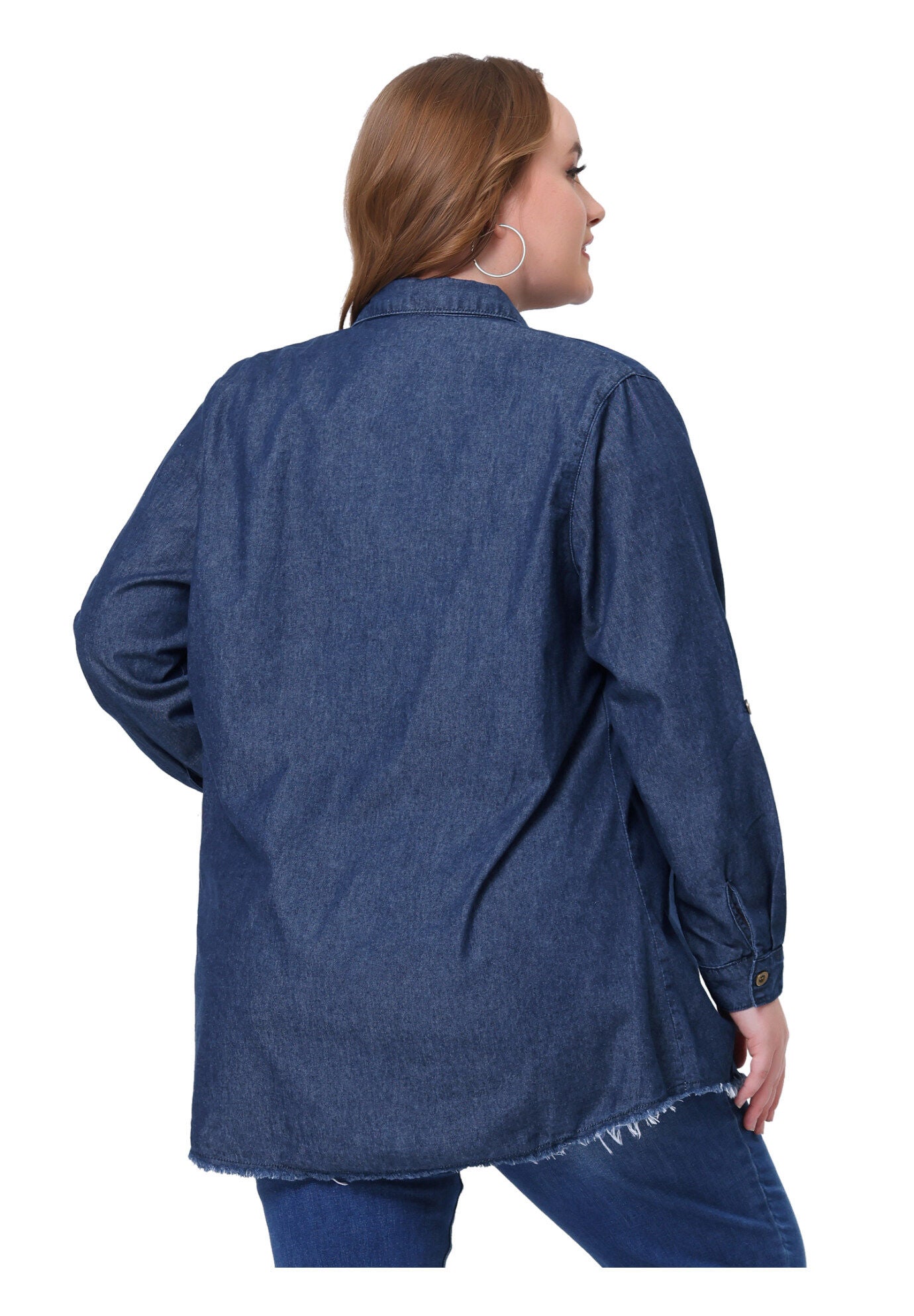 CHAMBRAY TOP BUTTON DOWN DENIM SHIRT, Dark Blue / New Wine, alternate image number 3